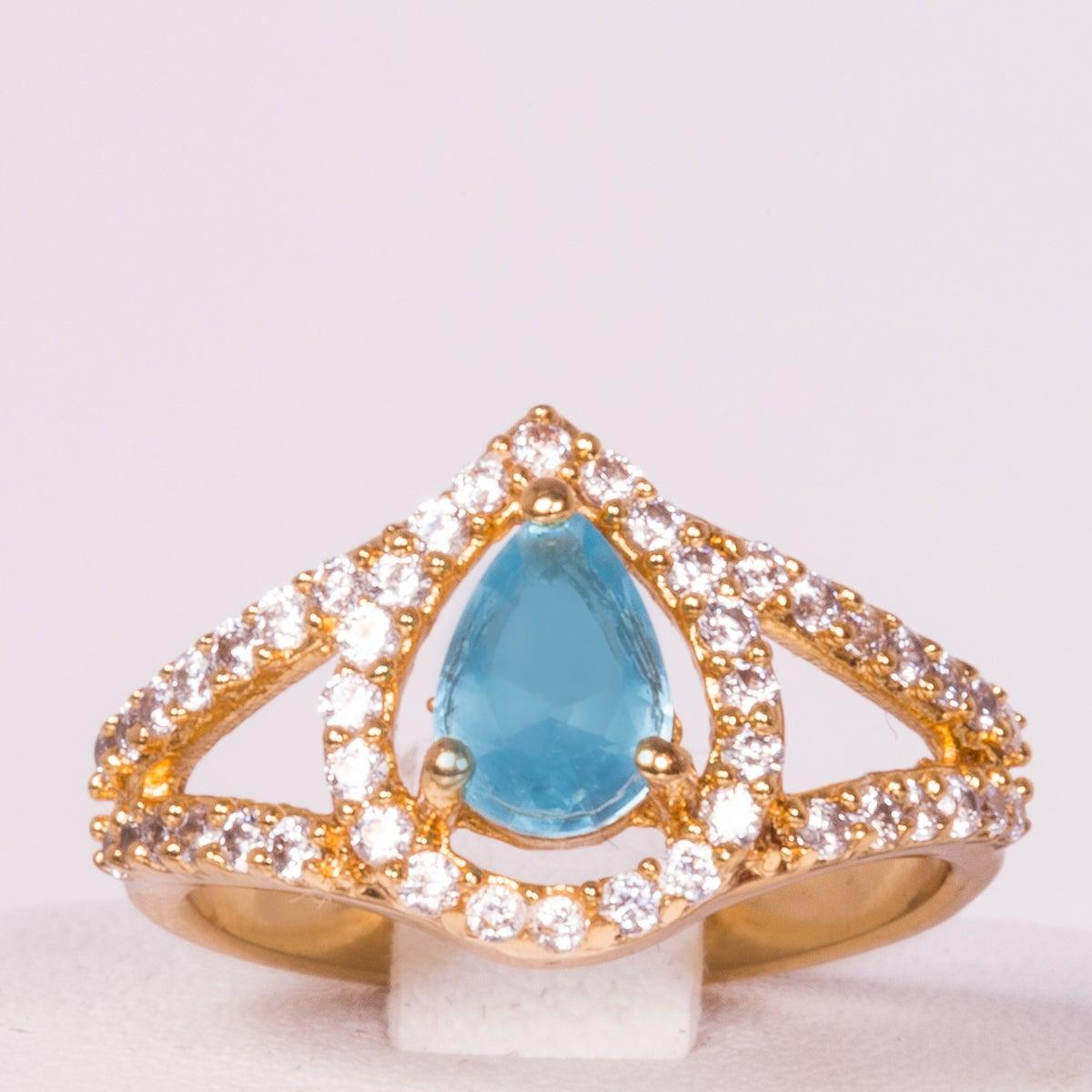 Inel cu Cristal Albastru Emporia® din Aliaj Placat cu Aur - Galeria de Bijuterii