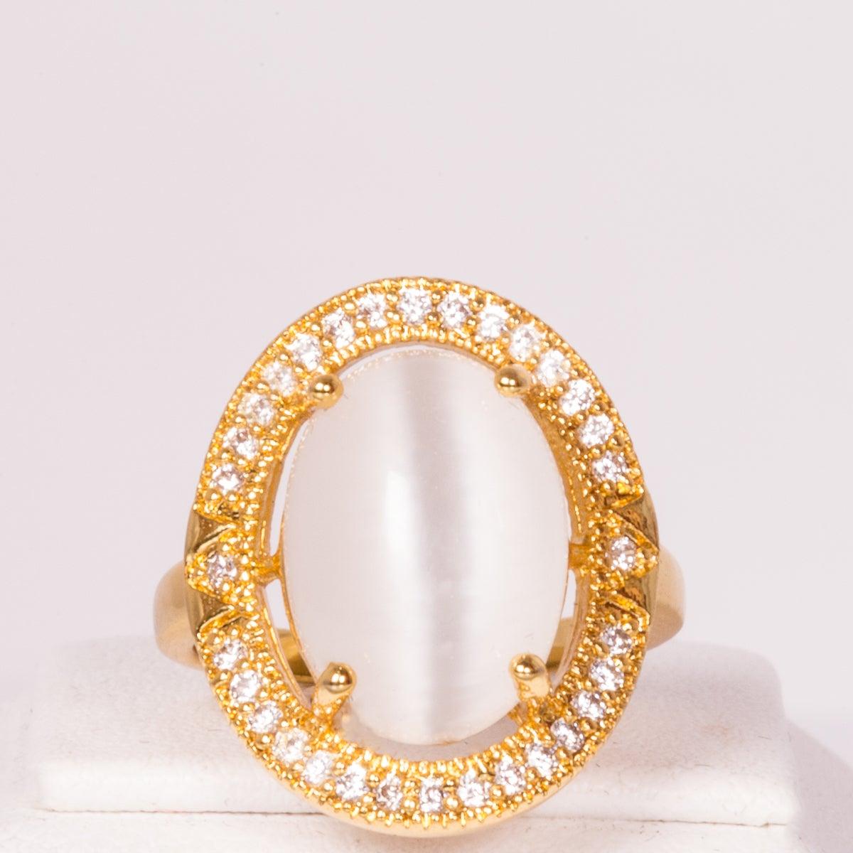 Inel cu Cristal Alb Emporia® din Aliaj Placat cu Aur - Galeria de Bijuterii
