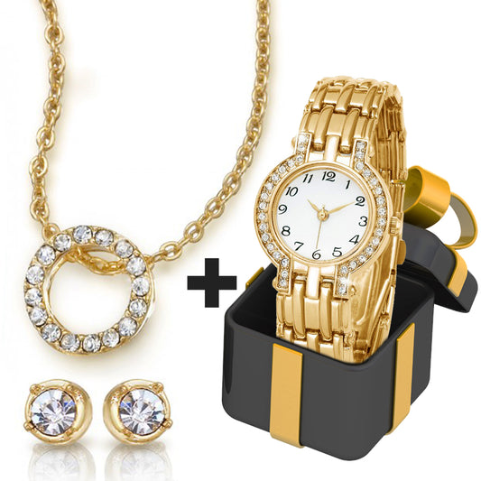 Set din Aliaj Placat cu Aur cu Cristal Alb Emporia® ( Colier+Cercei )