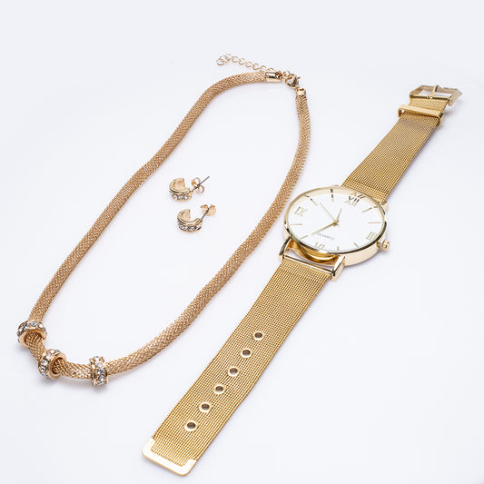 Set din Aliaj Placat cu Aur cu Cristal Alb Emporia® ( Colier+Cercei )