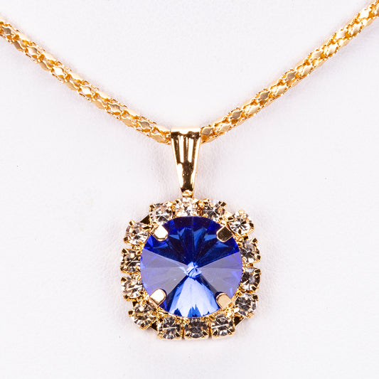 Set din Aliaj Placat cu Aur cu Cristal Albastru Emporia® ( Colier+Cercei+Pandantiv )