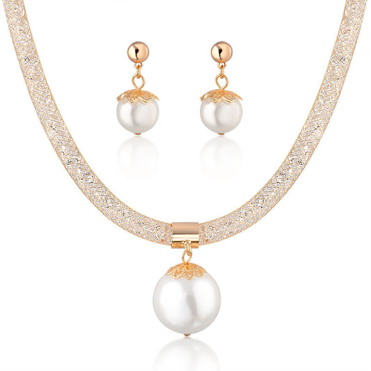 Set din Aliaj Placat cu Aur cu Cristal Alb Emporia® și Perlă ( Colier+Cercei )
