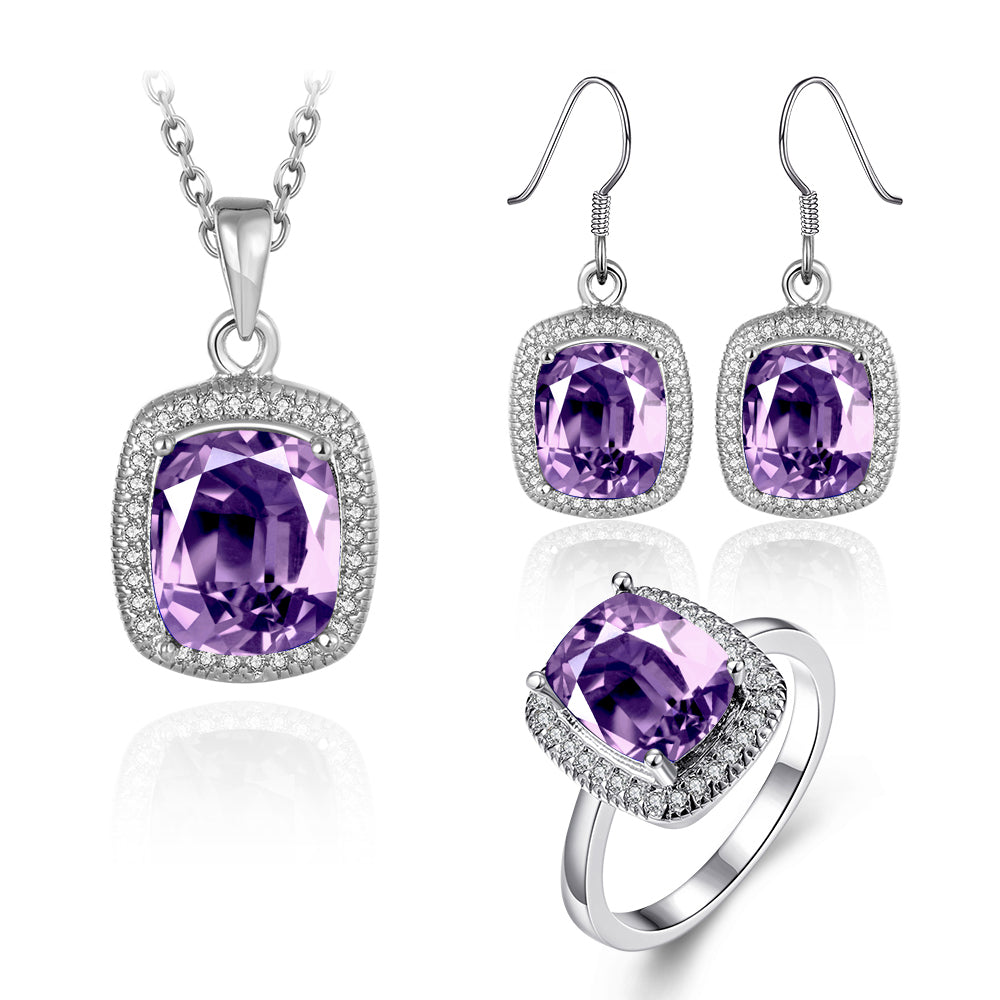 Set din Aliaj Placat cu Aur cu Cristal Violet Emporia® ( Colier+Cercei+Inel ) 1 