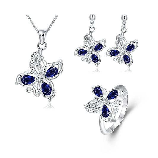 Set din Aliaj Placat cu Aur cu Cristal Albastru Emporia® ( Colier+Cercei+Inel )