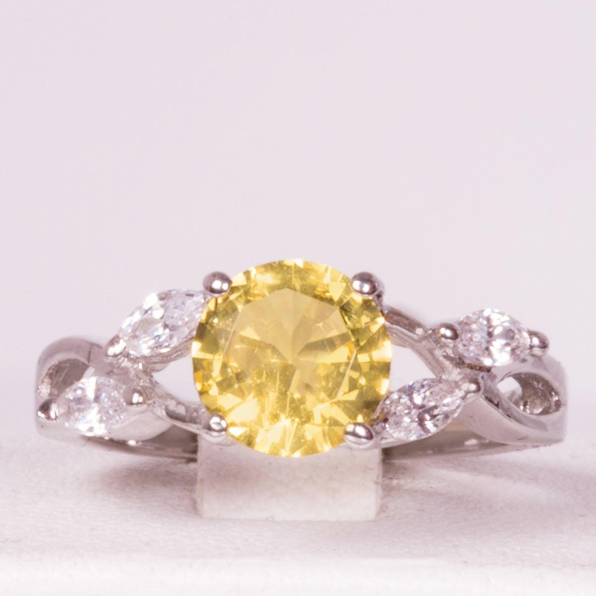 Inel din Aliaj Placat cu Aur Alb cu Cristal Galben Emporia® - Galeria de Bijuterii