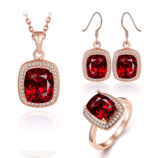 Set din Aliaj Placat cu Aur cu Cristal Roșu Emporia® ( Colier+Cercei+Inel )