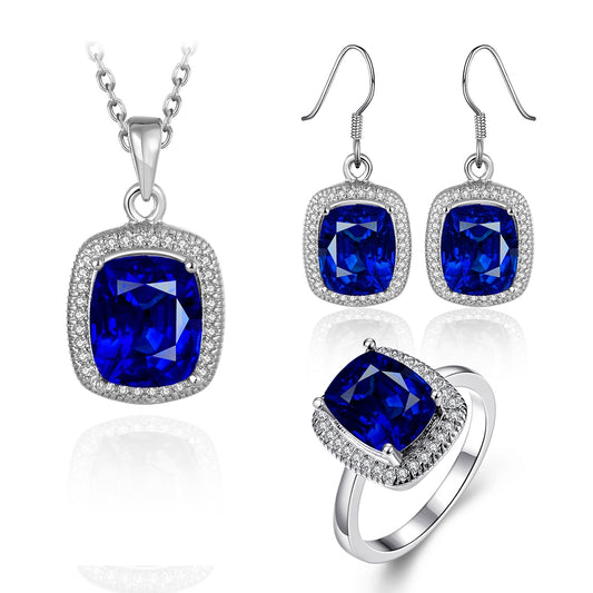 Set din Aliaj Placat cu Aur cu Cristal Albastru Emporia® ( Colier+Cercei+Inel )