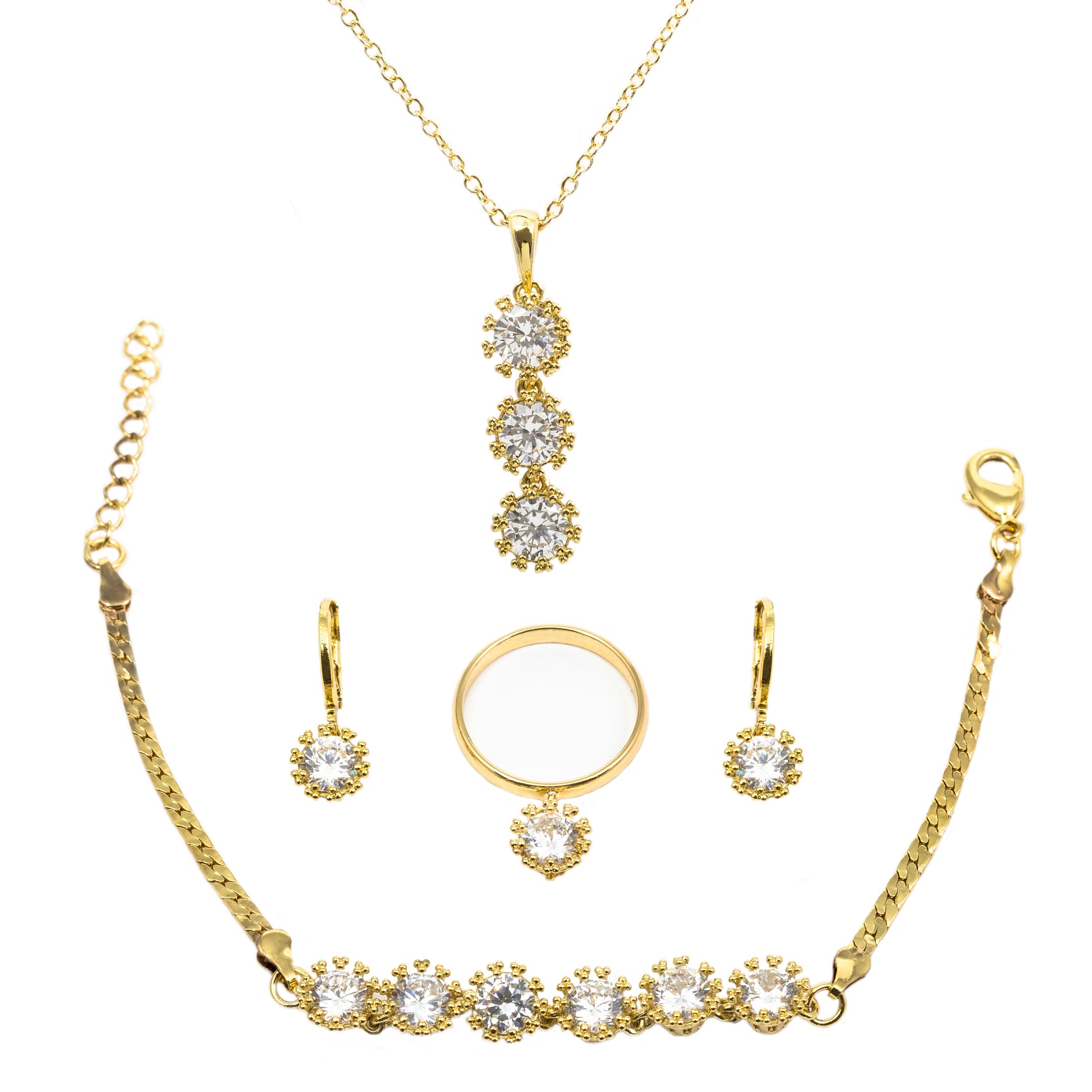 Set din Aliaj Placat cu Aur cu Cristal Alb Emporia® ( Colier+Cercei+Brățară+Inel ) 1 