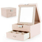 Cutie pentru Bijuterii și Organizator Elegant cu Oglindă, Roz Pudră - Galeria de Bijuterii