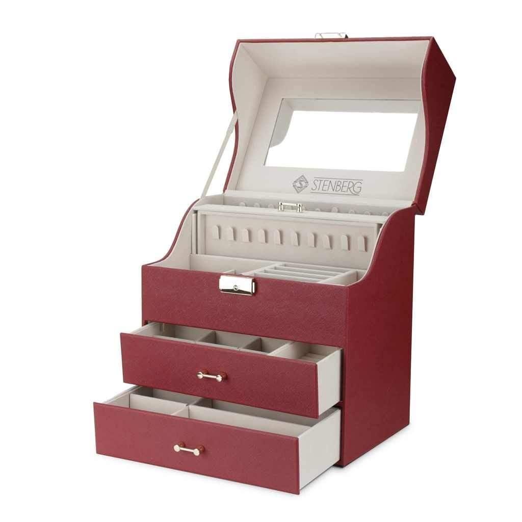 Cutie pentru Bijuterii și Organizator Elegant Stenberg cu Oglindă, Roșu - Galeria de Bijuterii