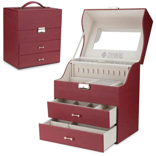 Cutie pentru Bijuterii și Organizator Elegant Stenberg cu Oglindă, Roșu - Galeria de Bijuterii