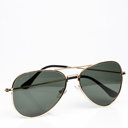 Emporia Italy - Ochelari de Soare polarizați, Aviator "ORIGINAL", cu husă și lavetă de curățare, lentile clasice verzi închis, ramă aurie.