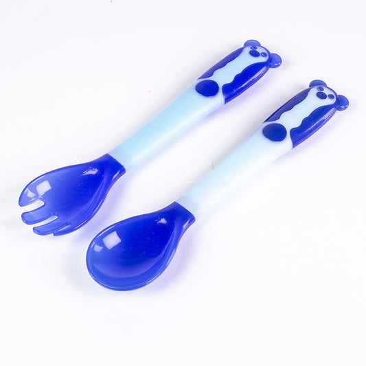 Set de linguri și furculițe pentru copii cu senzor de căldură, pliabile, fără BPA, culoare: albastru