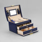 Cutie Pentru Bijuterii Portabilă Elegantă cu Interior de Piele Întoarsă, Albastră - Galeria de Bijuterii