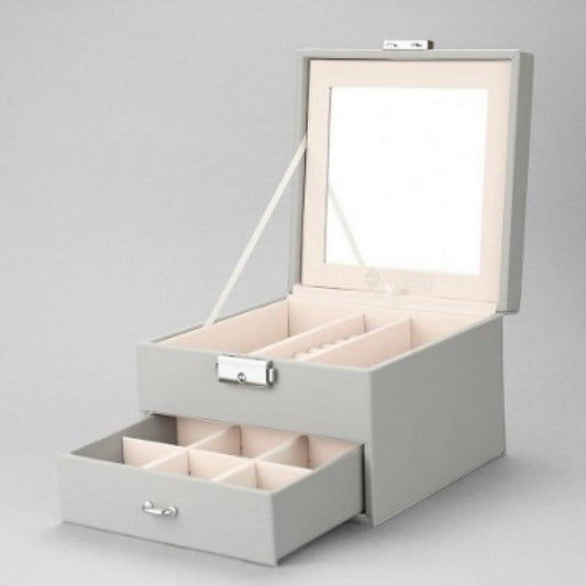 Cutie pentru Bijuterii și Organizator Elegant cu Oglindă, Argintiu - Galeria de Bijuterii