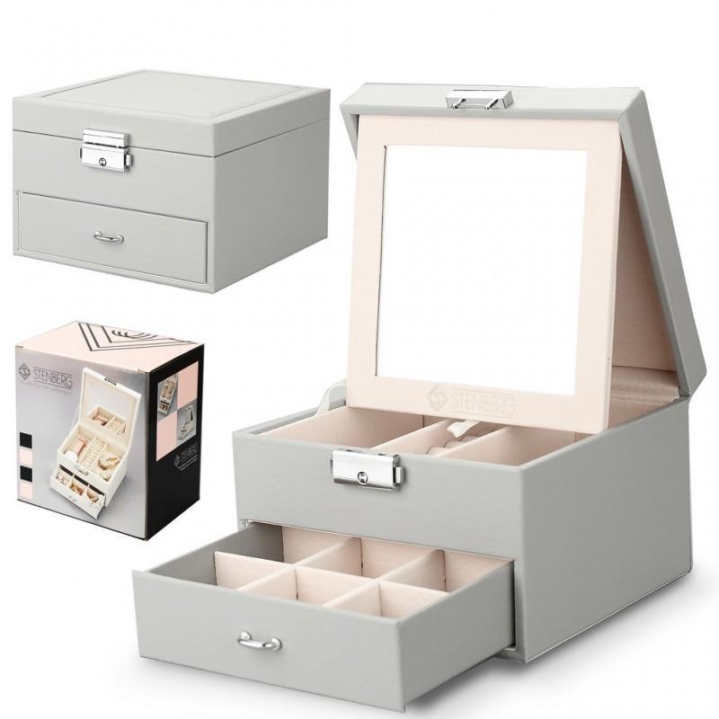 Cutie pentru Bijuterii și Organizator Elegant cu Oglindă, Argintiu - Galeria de Bijuterii