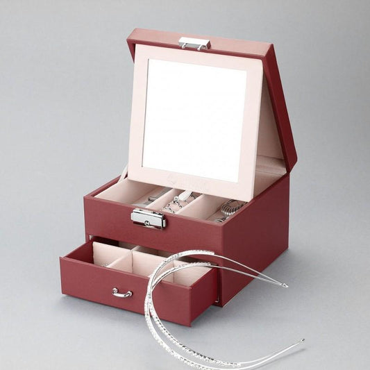 Cutie pentru Bijuterii și Organizator Elegant cu Oglindă, Roșu - Galeria de Bijuterii
