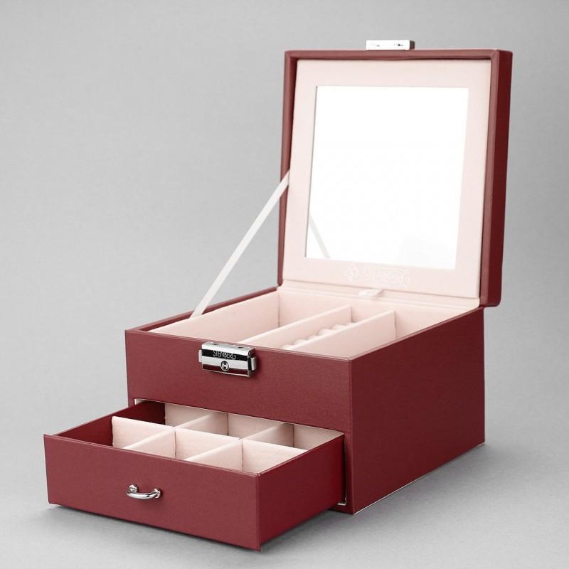 Cutie pentru Bijuterii și Organizator Elegant cu Oglindă, Roșu - Galeria de Bijuterii