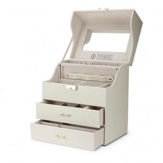 Cutie pentru Bijuterii și Organizator Elegant Stenberg cu Oglindă, Alb - Galeria de Bijuterii