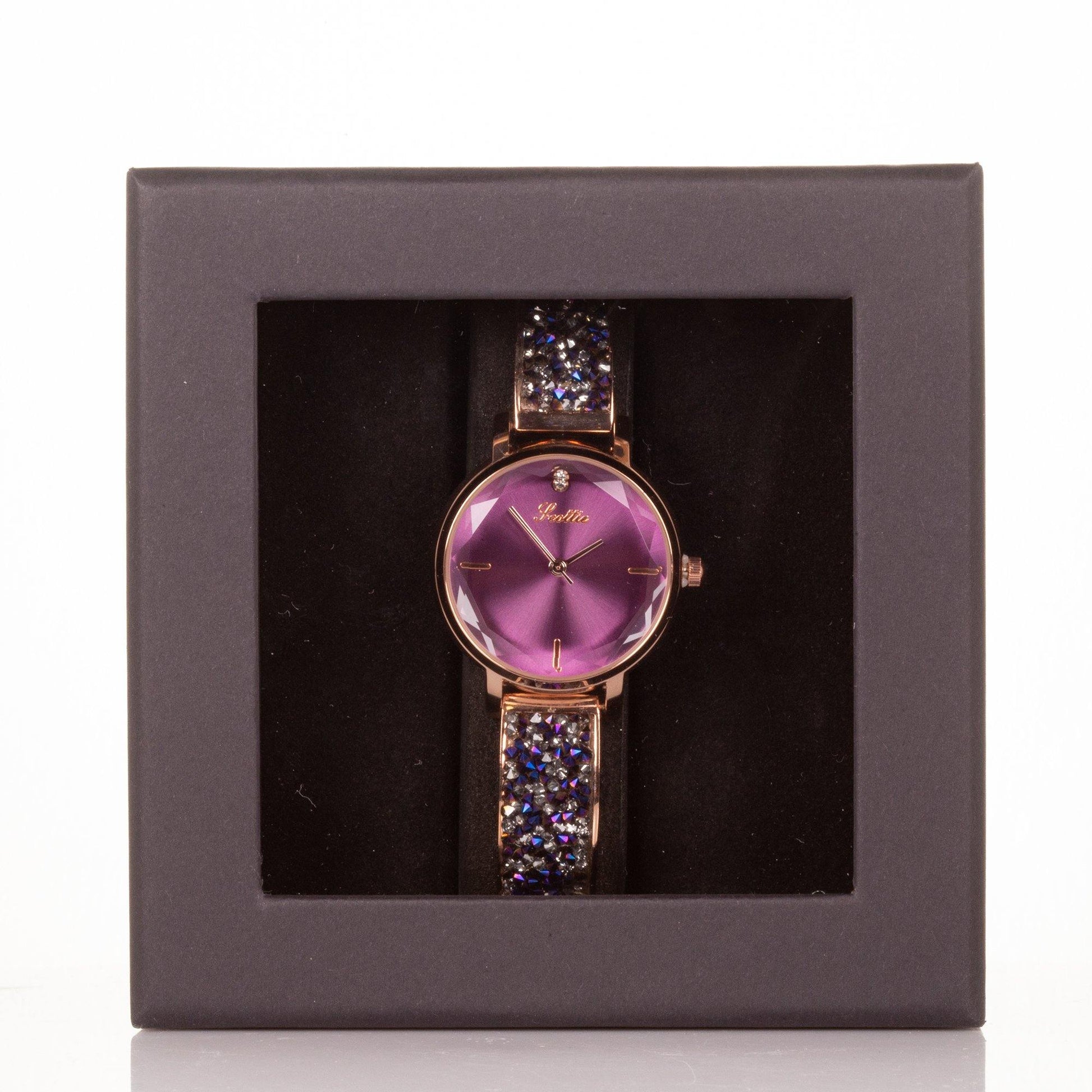 Ceas din Aliaj cu mecanism Miyota de calitate superioară, cutie cadou, cadran Violet - Galeria de Bijuterii