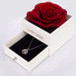 Eternal rose jewellery box with necklace: White jewellery box with prepared real red rose and "I love you" necklace with giftcard and giftbag