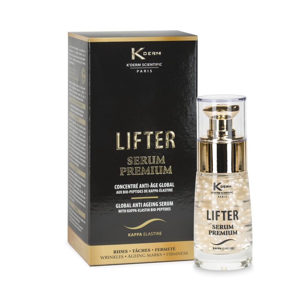 K'Derm Global Premium Lifter Serum Anti-Îmbătrânire cu Kappa-Elastin, Acid hialuronic, Lightderm și Perle Glycofilm, 30 ml