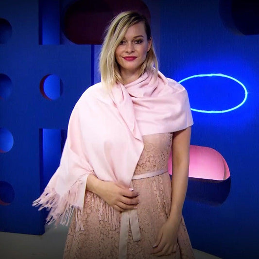 Eșarfă-Șal 100% Cașmir Pashmina Autentic , 70 cm x 180 cm, Culoare Somon Pal - Galeria de Bijuterii