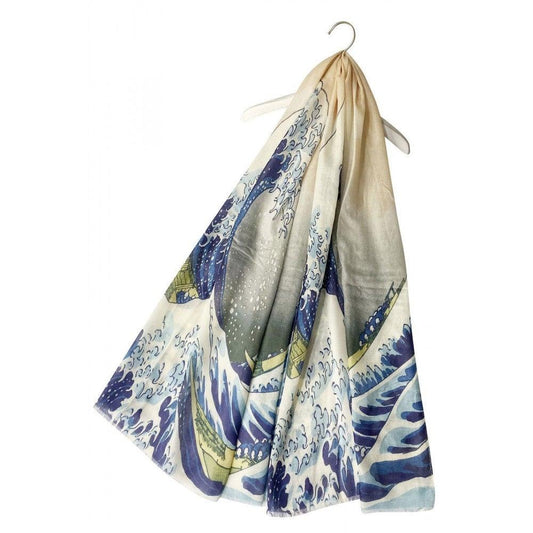 Eșarfă-Șal din Bumbac, 70 cm x 180 cm, Hokusai's - Great Wave Frayed - Galeria de Bijuterii