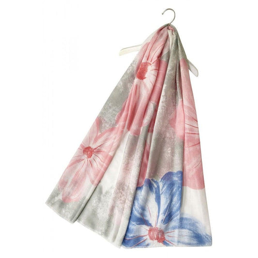 Eșarfă-Șal din Bumbac, 85 cm x 180 cm, Model Floral Mare, Coral - Galeria de Bijuterii