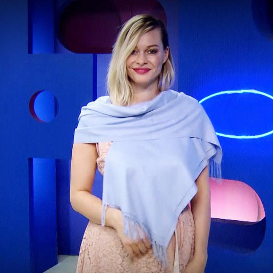 Eșarfă-Șal 100% Cașmir Pashmina Autentic , 70 cm x 180 cm, Albastru Deschis - Galeria de Bijuterii