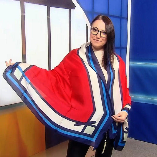 Eșarfă-Șal din Mătase 100% Autentică, 90cm x 180cm, Roșie - Galeria de Bijuterii