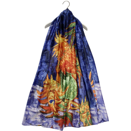 Eșarfă-Șal 100% din Mătase Reală, 90 cm x 180 cm, Model Floarea Soarelui Van Gogh - Galeria de Bijuterii