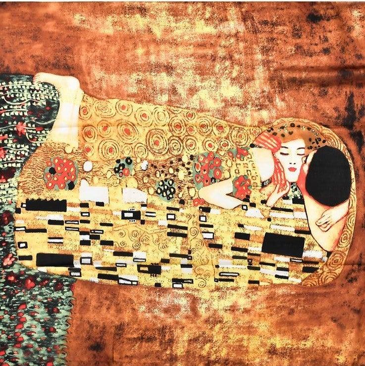 Eșarfă-Șal din Mătase 100% Autentică, 90cm x 180cm, Model de pictură Klimt - The Kiss - Galeria de Bijuterii