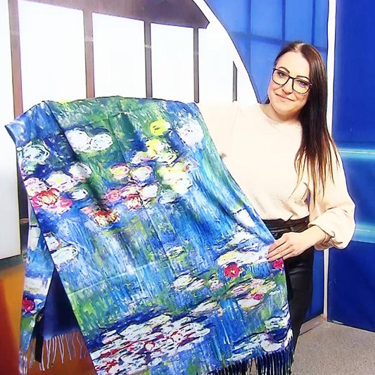 Eșarfă-Șal din Lână, 70 cm x 180 cm, Model Pictură Monet-Water Lilies - Galeria de Bijuterii