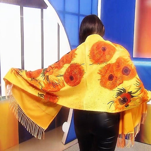 Eșarfă-Șal din Lână, 70 cm x 180 cm, Model Pictură Van Gogh - Sunflowers - Galeria de Bijuterii