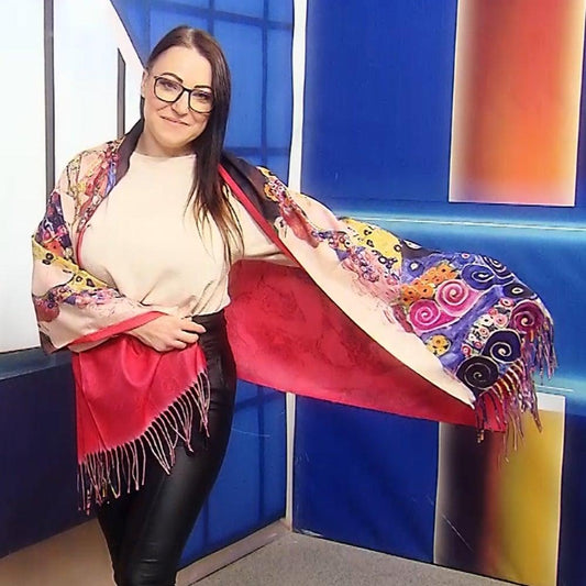 Eșarfă-Șal din Lână, 70 cm x 180 cm, Model Pictură Klimt - Three Ages Of Women - Galeria de Bijuterii