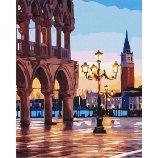 Pictura „Amurg în piața principală a Veneției” pictură după număr 40x50cm
