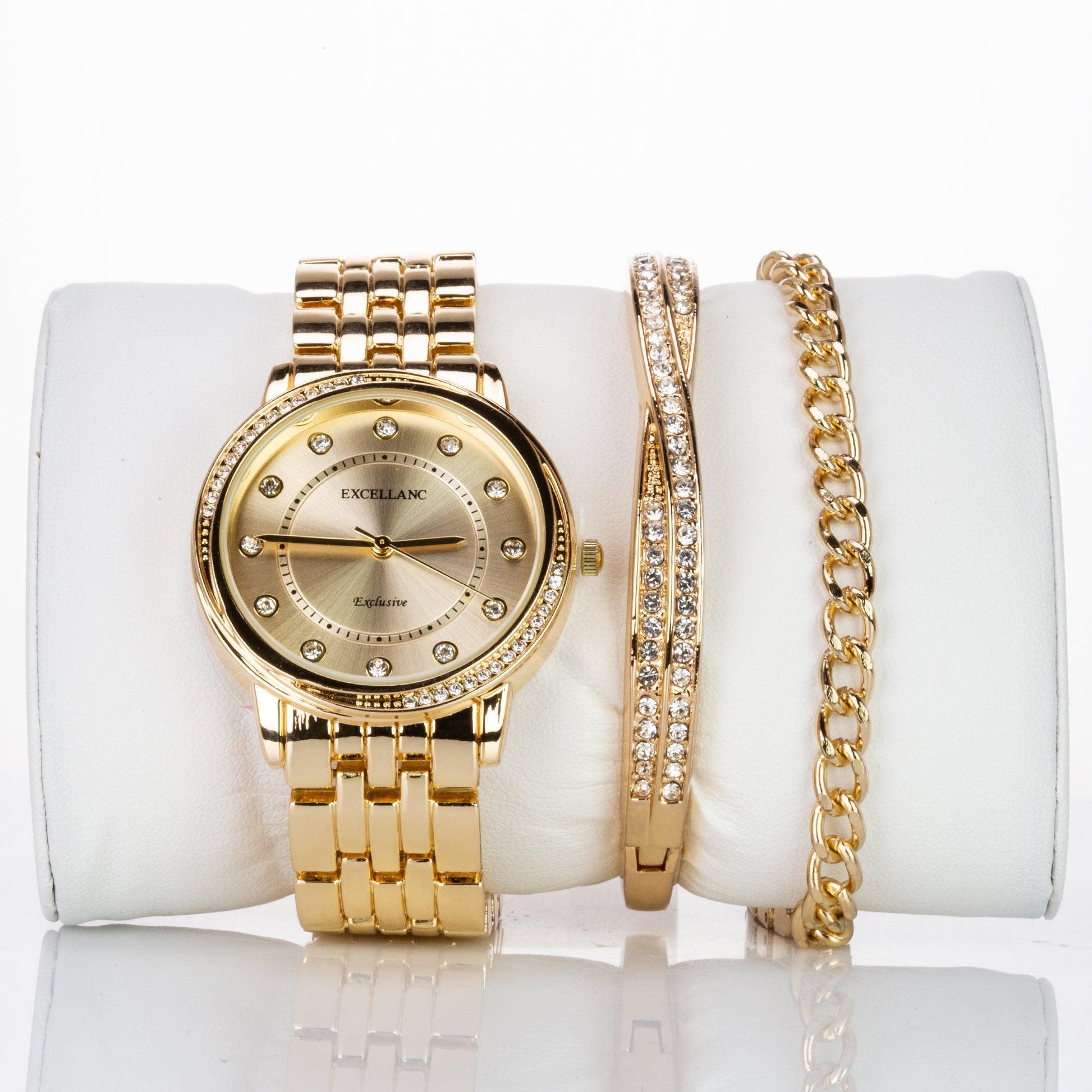 Excellanc gift set, ladies, watch, bracelet, bangle, gold-colored - Galeria de Bijuterii