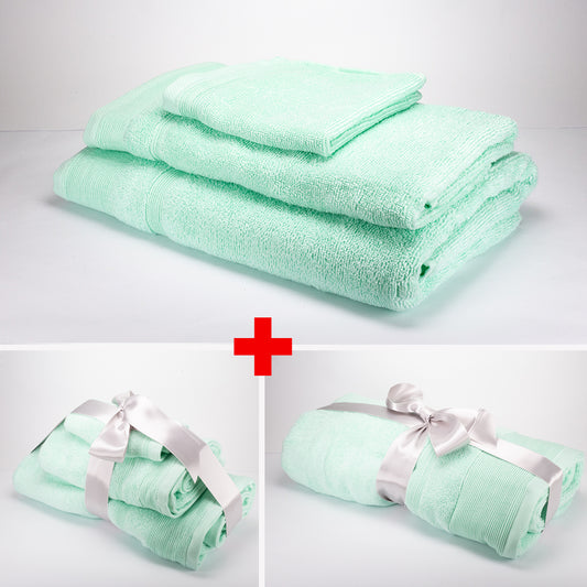 3+3+1 Set Cadou Mare de Prosoape de Baie din 100% Micro Bumbac, 500 GSM, Verde Mentă