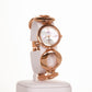 Ceas din aliaj de Culoare Roz-Aurie AW de damă, curea cu simboluri infinite și 4 cristale de cuarț - Galeria de Bijuterii
