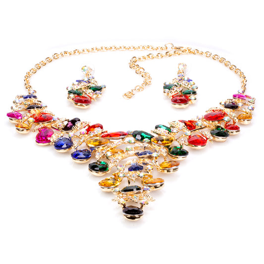 Set din Aliaj Placat cu Aur cu Cristal Multicolor Emporia® ( Colier+Cercei )