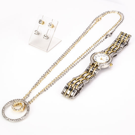 Set din Aliaj Placat cu Aur cu Cristal Alb Emporia® ( Colier+Cercei+Pandantiv )