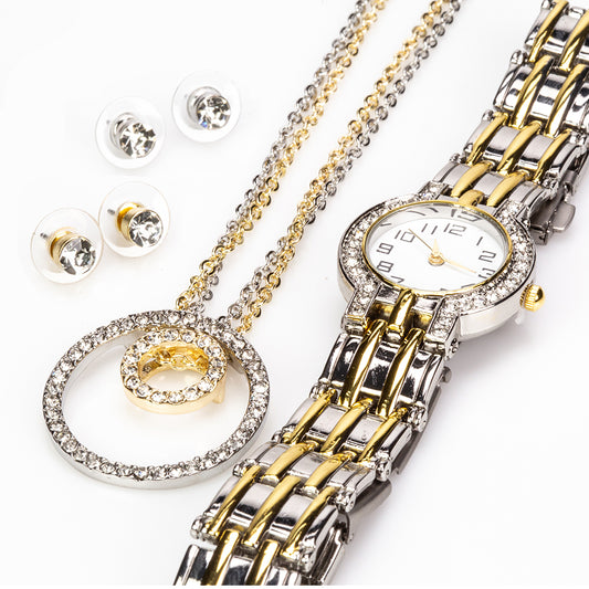 Set din Aliaj Placat cu Aur cu Cristal Alb Emporia® ( Colier+Cercei+Pandantiv )