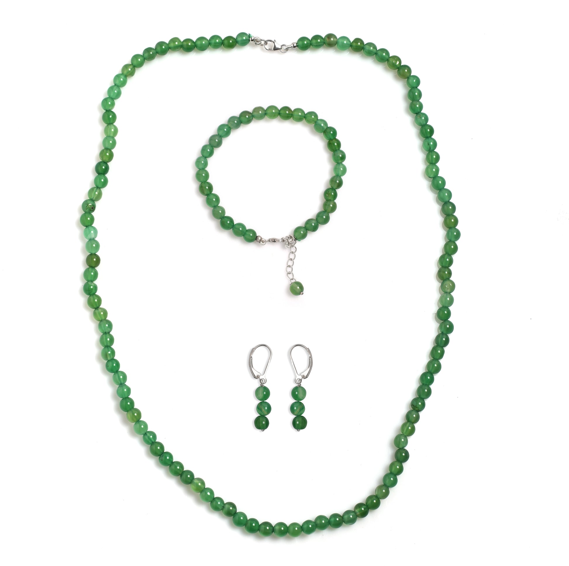 Set din Argint 925 ( 1.93 grame ) cu Onix Verde 202.61 Carate ( Colier+Cercei+Brățară ) 1 