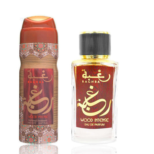 100 ml Parfum Raghba Wood cu Arome Intense + Cadou 200 ml Deodorant cu Arome  Intense Dulci Orientale pentru Bărbați - Galeria de Bijuterii