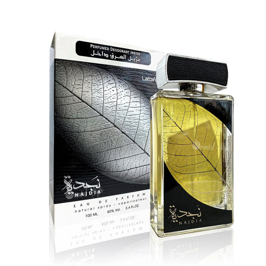 100 ml Eau de Perfume Najdia Silver cu Arome Condimentat-Picante și Santal Tabac pentru Bărbați - Galeria de Bijuterii