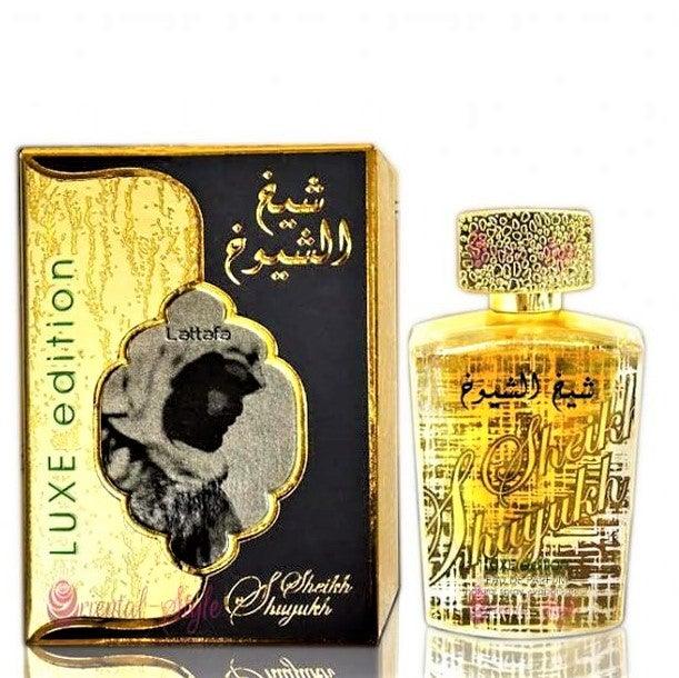 100ml  Eau de Perfume Sheikh Shuyukh Luxe cu Arome Picante și Caramel pentru Bărbați - Galeria de Bijuterii