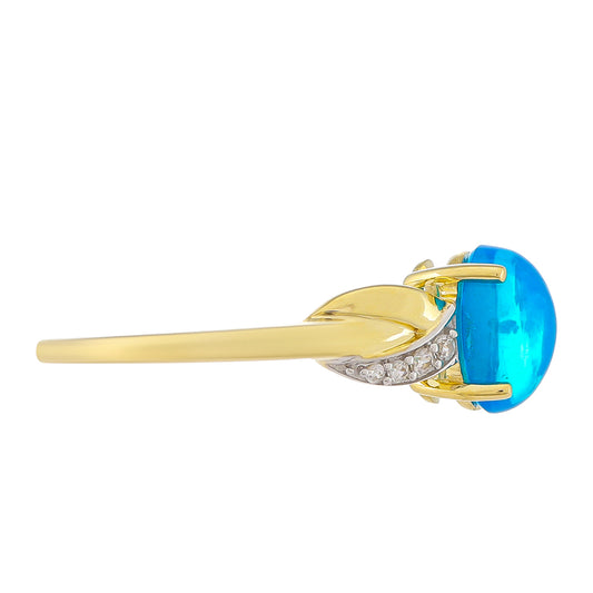 Inel din Aur de 9K cu Opal Albastru Etiopian și Zircon Natural