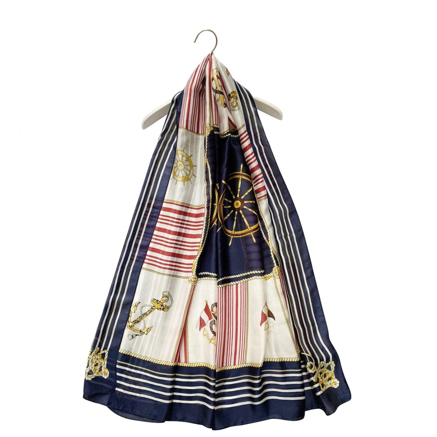 Eșarfă-Șal de mătase, 90 cm x 180cm, Model cu Ancoră și Cârmă - Galeria de Bijuterii
