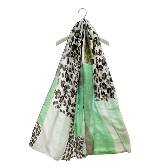 Eșarfă-Șal, 80 cm x 180 cm, Verde cu Model Leopard - Galeria de Bijuterii